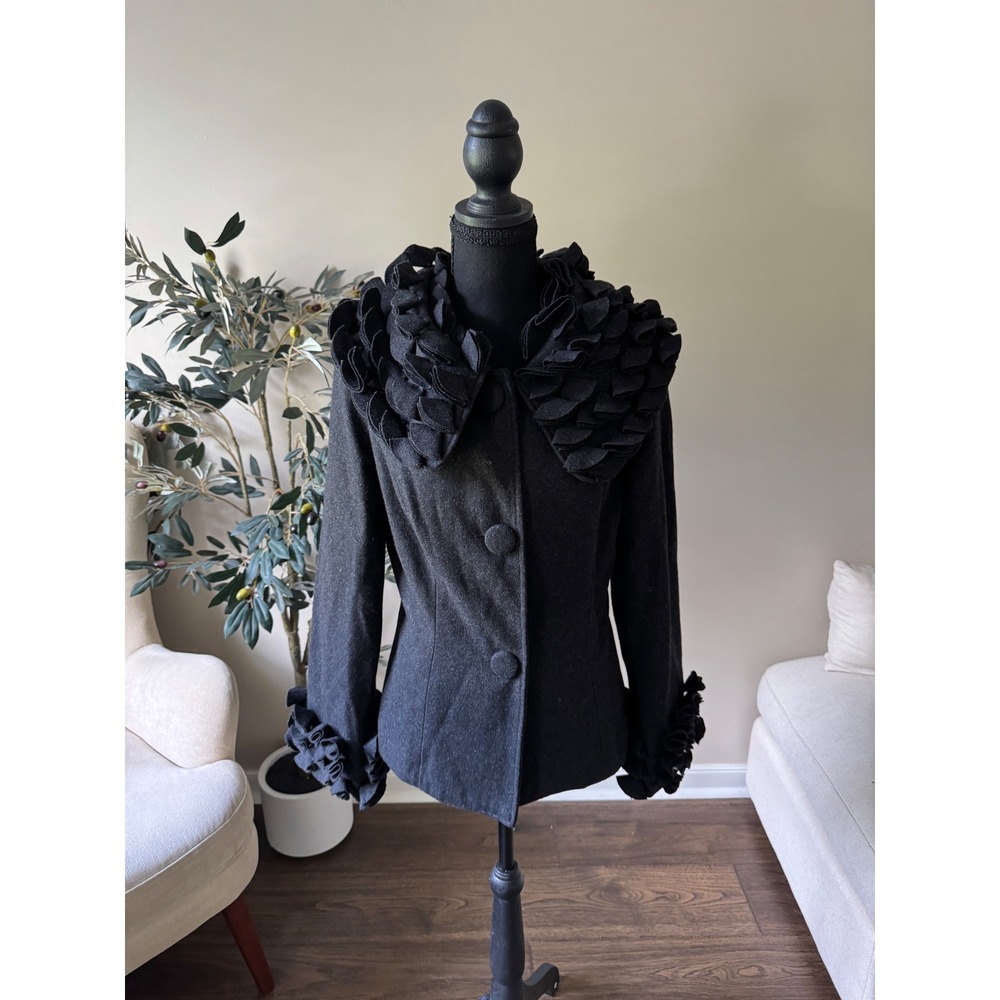 Radzoli Charcoal Gray Ruffle Collar Jacket Dark Academia Avant Garde Medium
